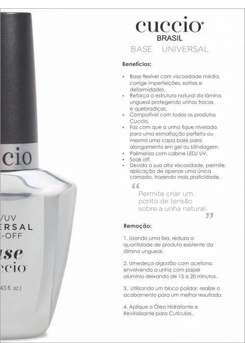 CAPA BASE UNIVERSAL CUCCIO 13ML - BASE PROFISSIONAL PARA UNHAS EM GEL LED/UV COM ALTA ADERÊNCIA
