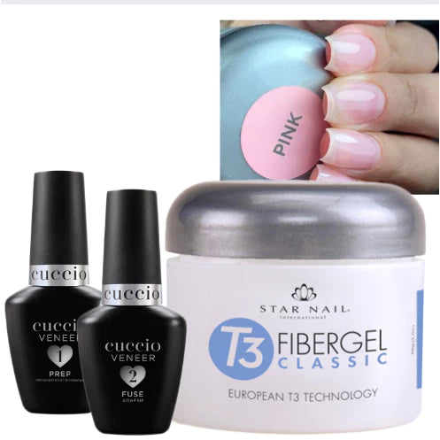 Kit Passo 1 e 2 de 13ml + Fibergel Pink 28g - Cuccio